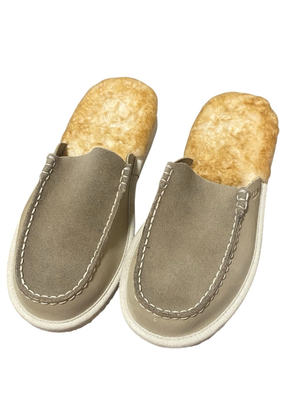 L.L bean wicked good slippers Suede Shearling-Lined Slip-On Slippers - Taupe 8